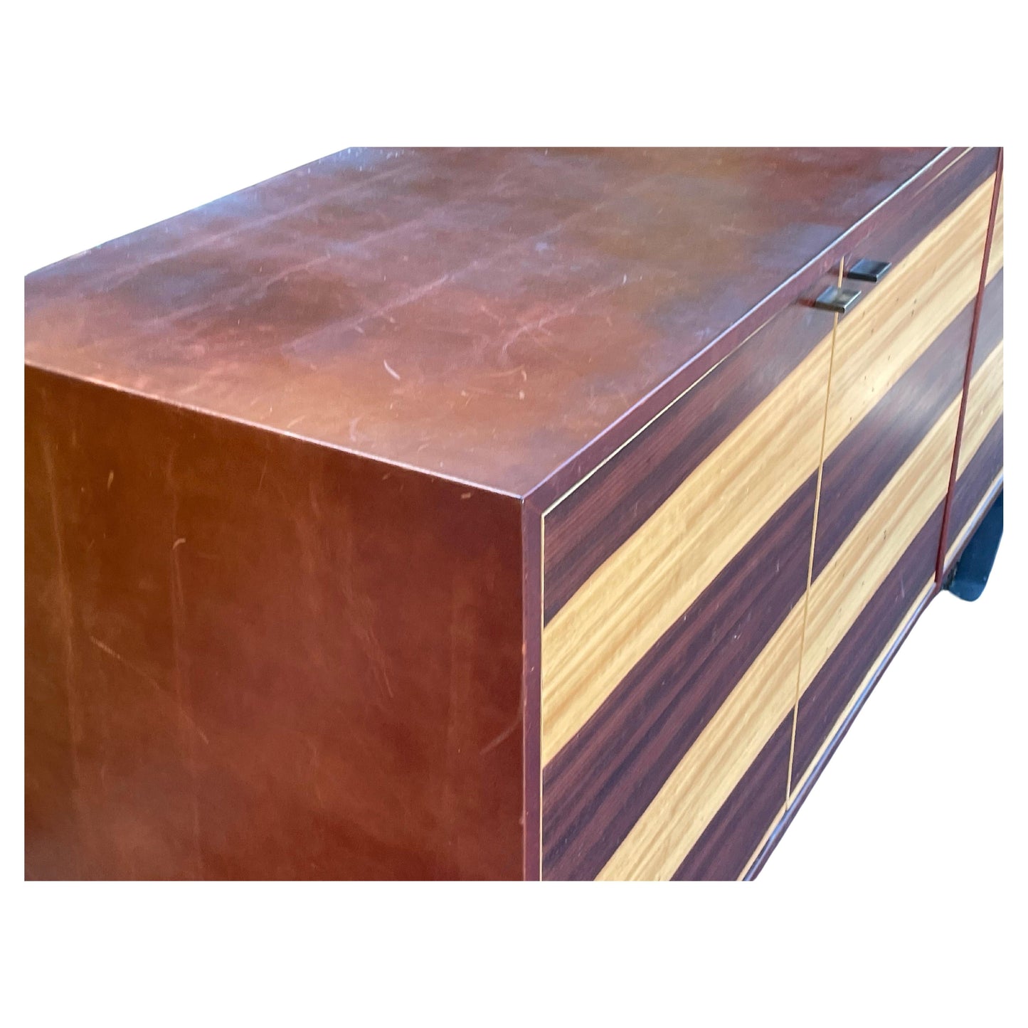 Mid-Century Leather Wrapped Credenza – Red Oak