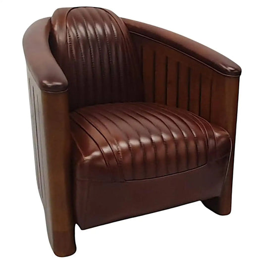 Handcrafted Art Deco Leather & Cherrywood Club Armchair