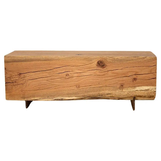 Wooden bench with a natural finish on a white background