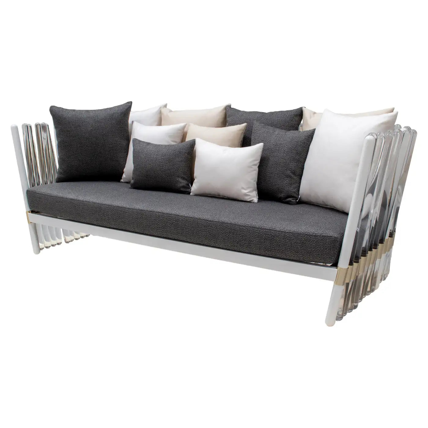 Elegant Houdini Patio Couch with Acrylic Details and Gold Stainless Steel Frame