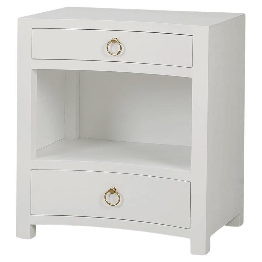 White Linen Wrapped Nightstand – Modern Minimalist Design