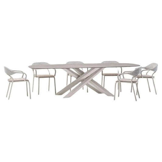 7-Piece Italian Outdoor Dining Set–Includes Table and 6 Stackable Chairs