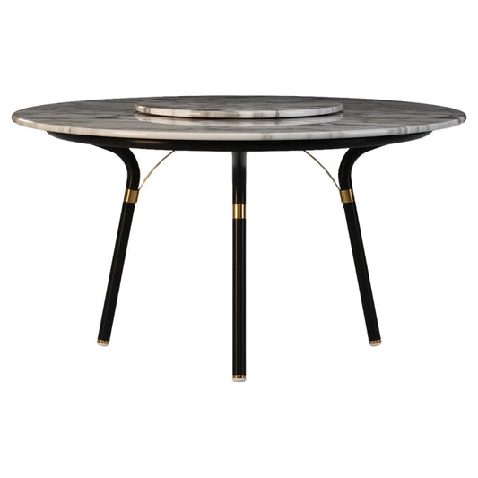 Round Outdoor Dining Table with Carrara Marble Top