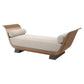 Modern lounge chair with wooden frame and beige cushion on a white background
