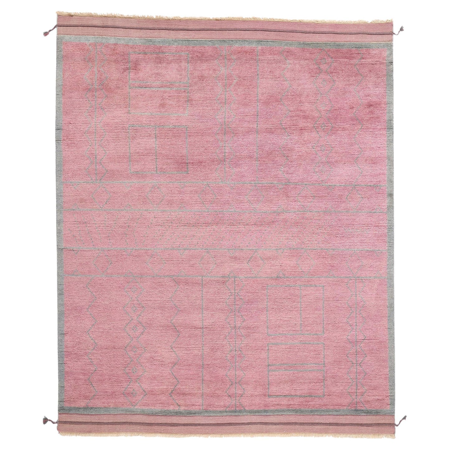 Blushing Nomad Boho Chic Pink Moroccan Wool Rug – 254 x 310 cm