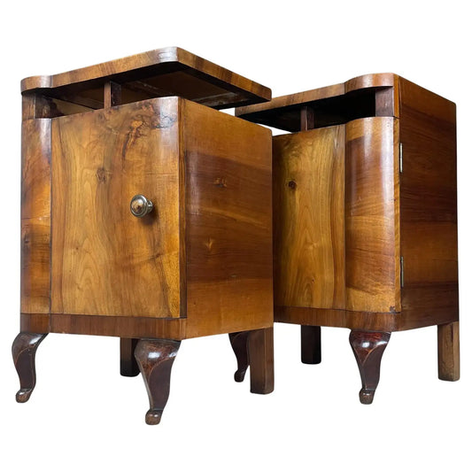 Antique wood nightstand, Italy, 1940s, Set of 2
