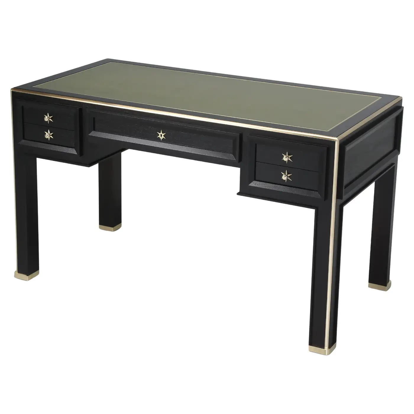 Black desk with green top on a white background