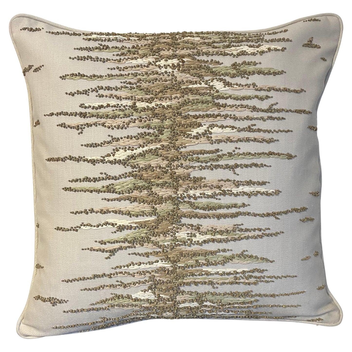 Organic Raffia Embroidered Cushion with Wooden Beads