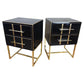 Black Glass Designer Side Tables – Set of 2 with Brass Details