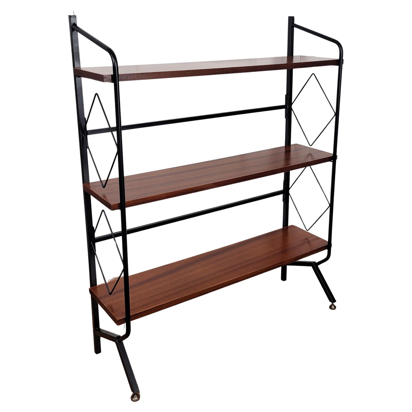Mid-Century Italian Metal & Walnut Open Bookcase with Brass Details – 1950s