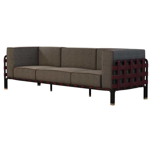 Stylish Outdoor Sofa Burgundy Leather Accents