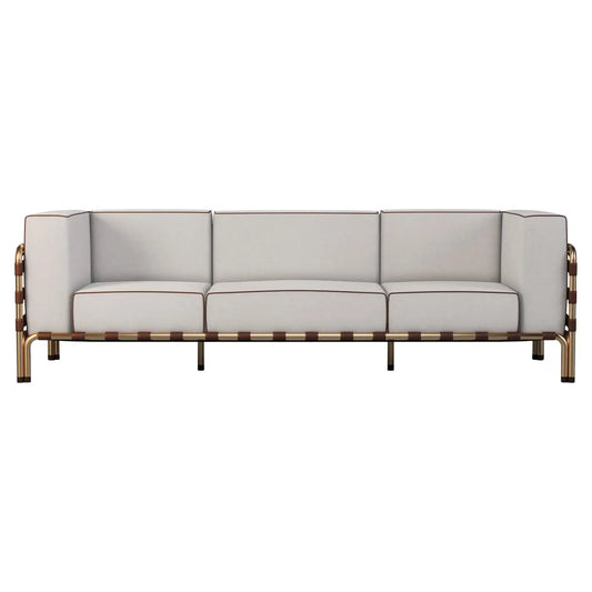 Durable Outdoor Sofa with Waterproof Fabric and Leather Details