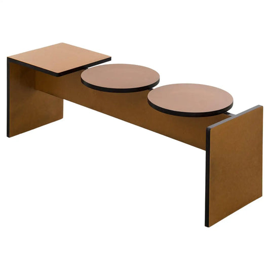 Wooden bench with two round seats on a white background