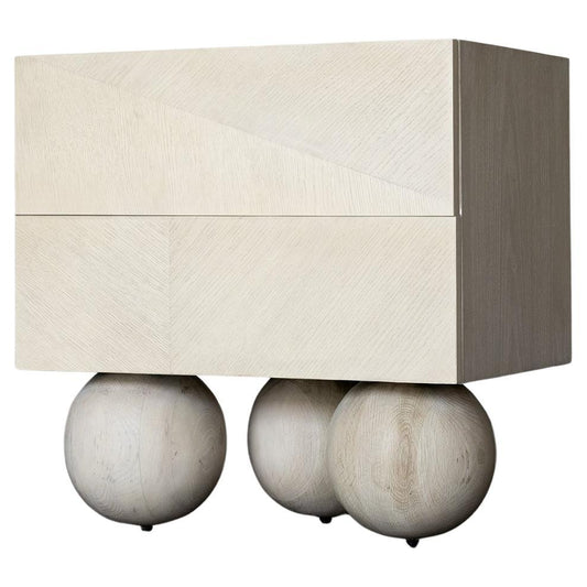 Luna Nightstand – Bleached White Oak with Rift Oak Drawers
