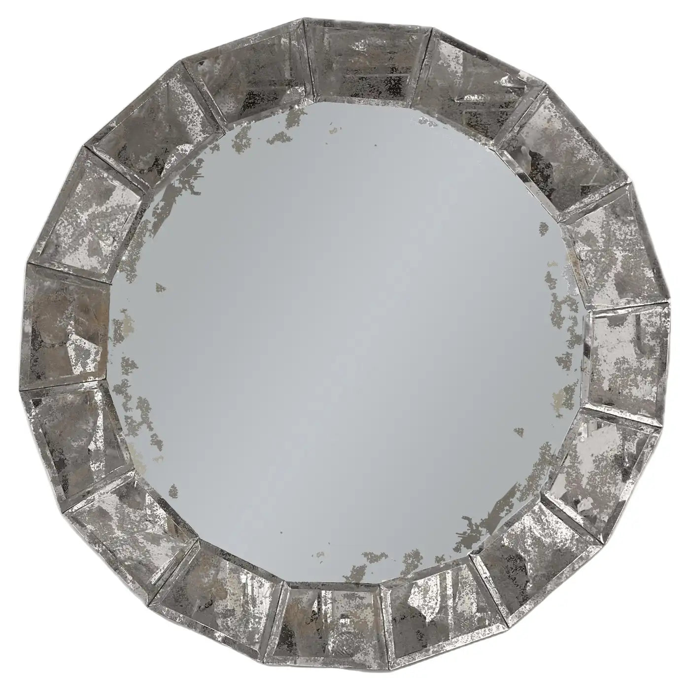 Round Segmented Antiqued Mirror Framed Mirror