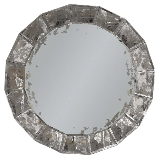 Round Segmented Antiqued Mirror Framed Mirror