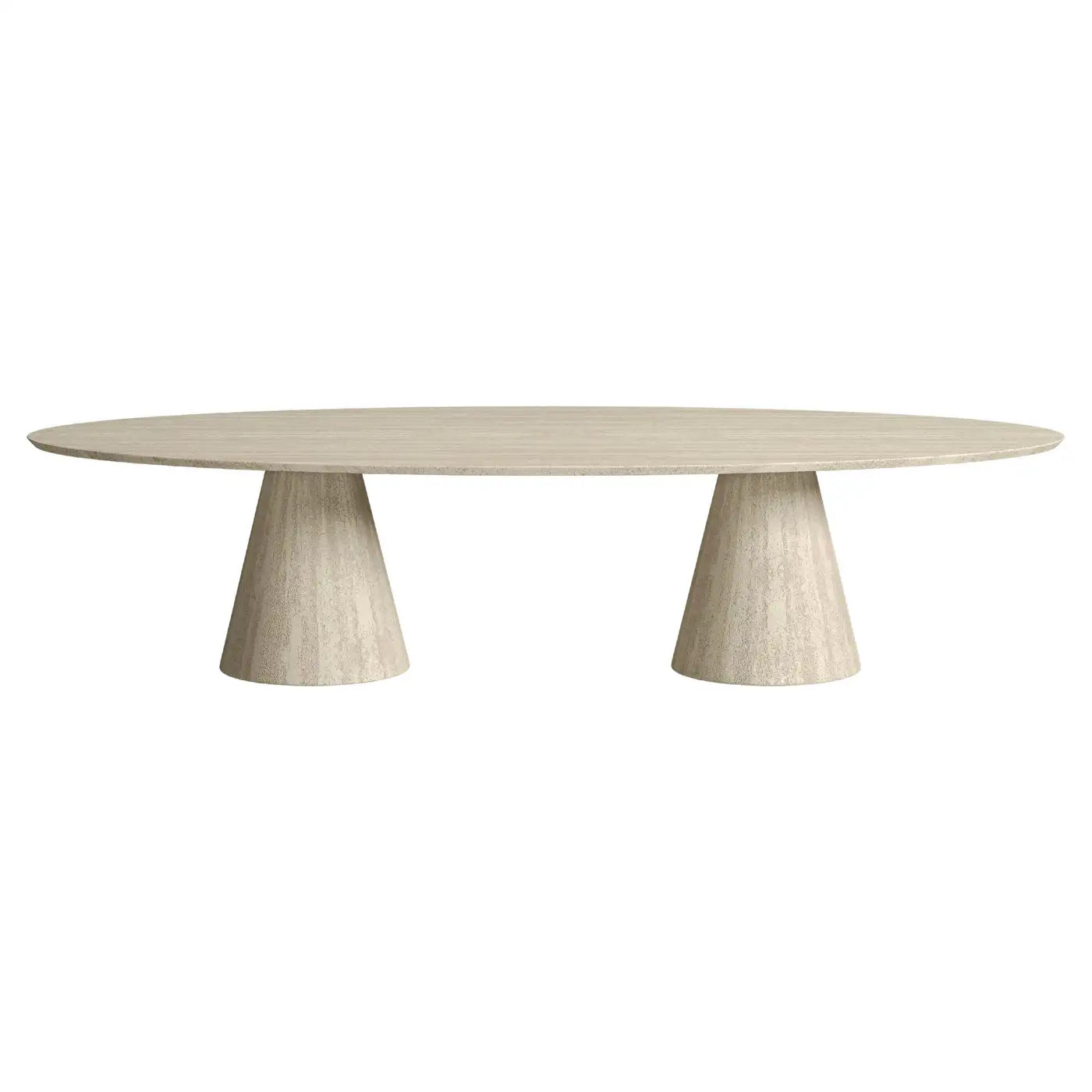 Outdoor Elliptical Dining Table with Brushed Travertine Effect
