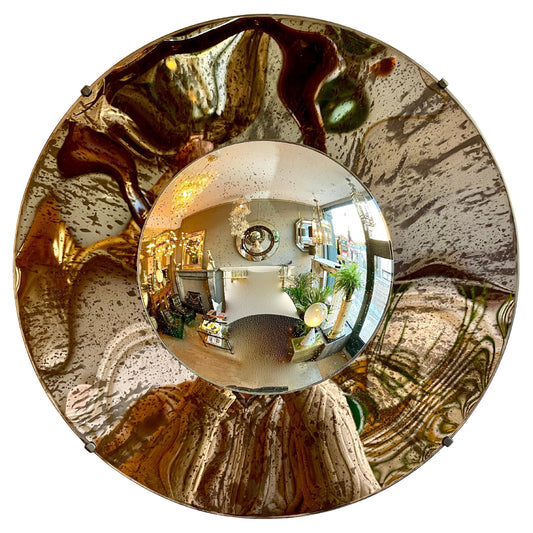 Distressed Bronze and Silver Concave Wall Mirror – Frameless Design