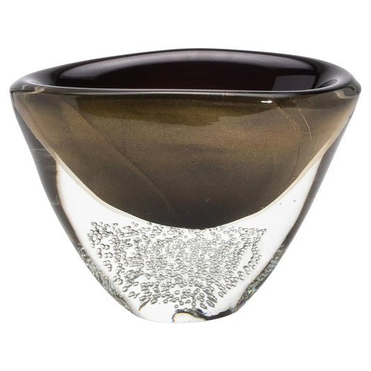 Hand-Blown Modern Murano Bowl in Black with 24-karat Gold Flecks and Bubbles
