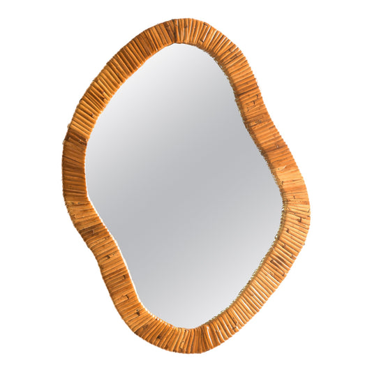 Asymmetrical Wall Mirror with Organic Rattan Cane Frame – Contemporary