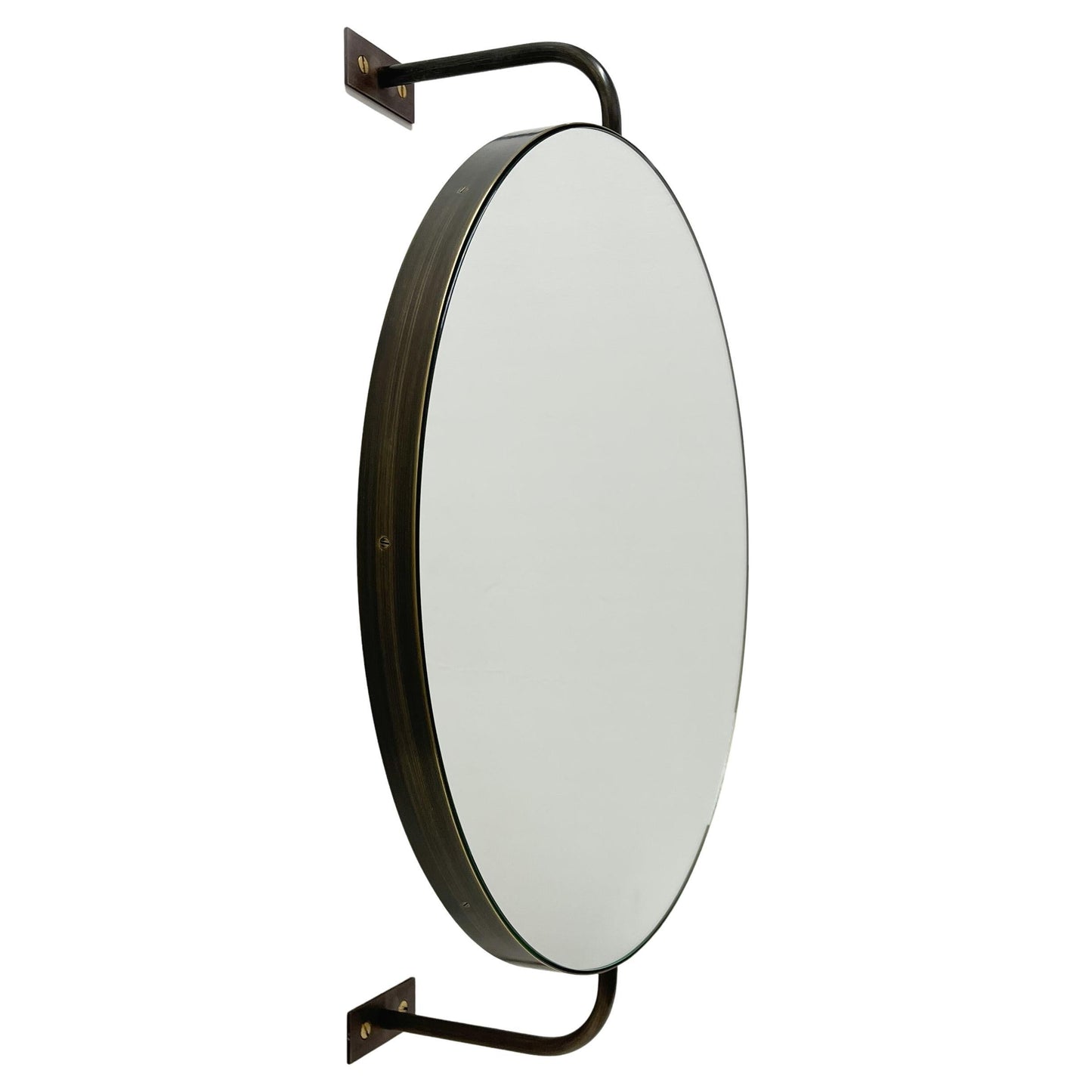 Vorso Wall-Attached Rotating Round Mirror with Bronze Patina Frame – Contemporary
