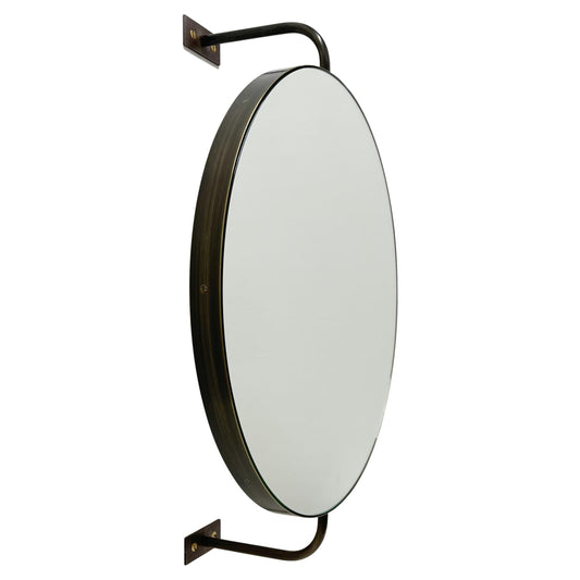 Vorso Wall-Attached Rotating Round Mirror with Bronze Patina Frame – Contemporary