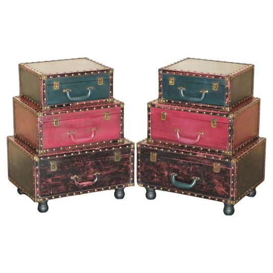 Pair Of Vintage Luggage Trunk Style Nightstand Bedside Side End Table Drawers