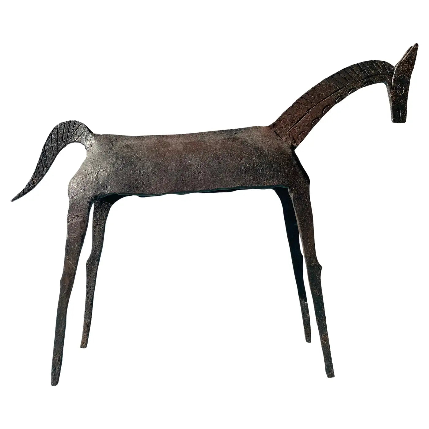 Brutalist Tribal Folk Wrought Iron Horse Figure 1950s Head Bowed