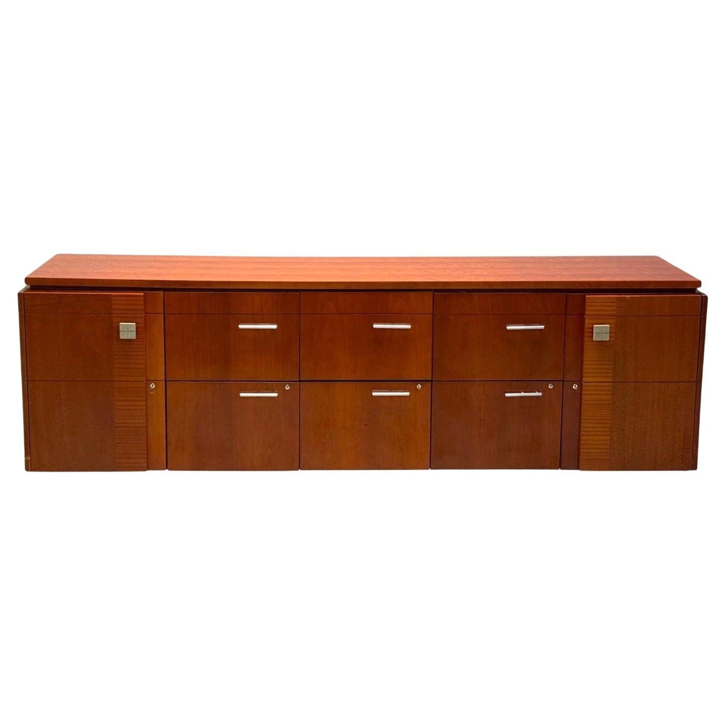 Wooden sideboard with a white background