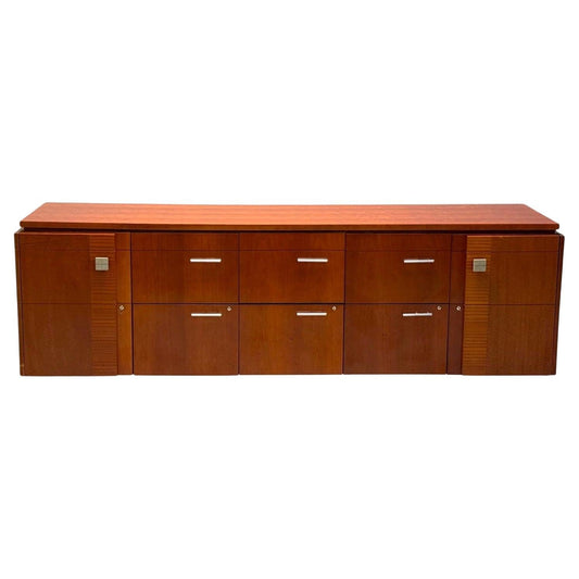 Wooden sideboard with a white background