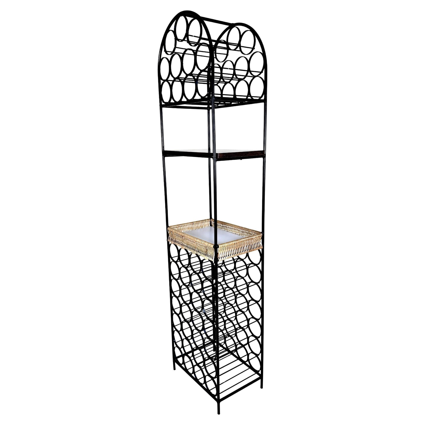 Vintage 1960s Arthur Umanoff Iron & Rattan Wine Rack with Shelves