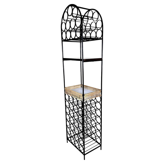 Vintage 1960s Arthur Umanoff Iron & Rattan Wine Rack with Shelves