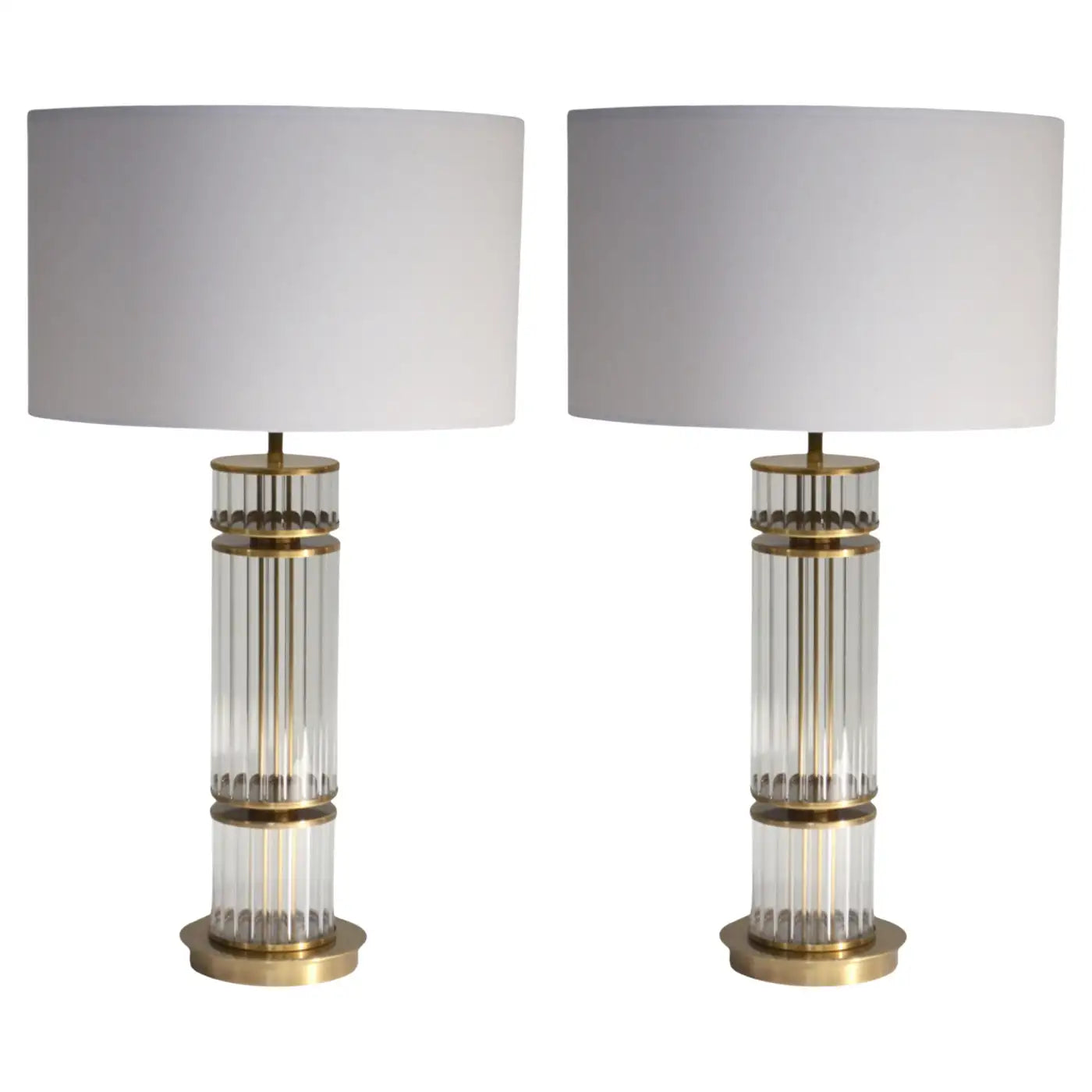 Column Lamp hand made of Reeded Glass and Antique Brass