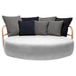 Modern outdoor sofa with cushions on a white background