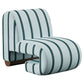 Striped armchair with green and white pattern on a white background