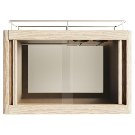Wooden frame with glass panels on a white background