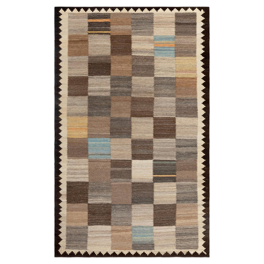 Vintage Modern Flatweave Wool Rug – Neutral Earth Tones 168 x 269 cm