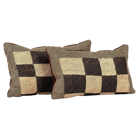 Pair of Kuba Cloth Lumbar Cushions 53 × 33 × 15 cm each