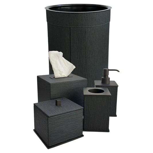 Italian Black Leather and Bronze Bathroom Accessories Se