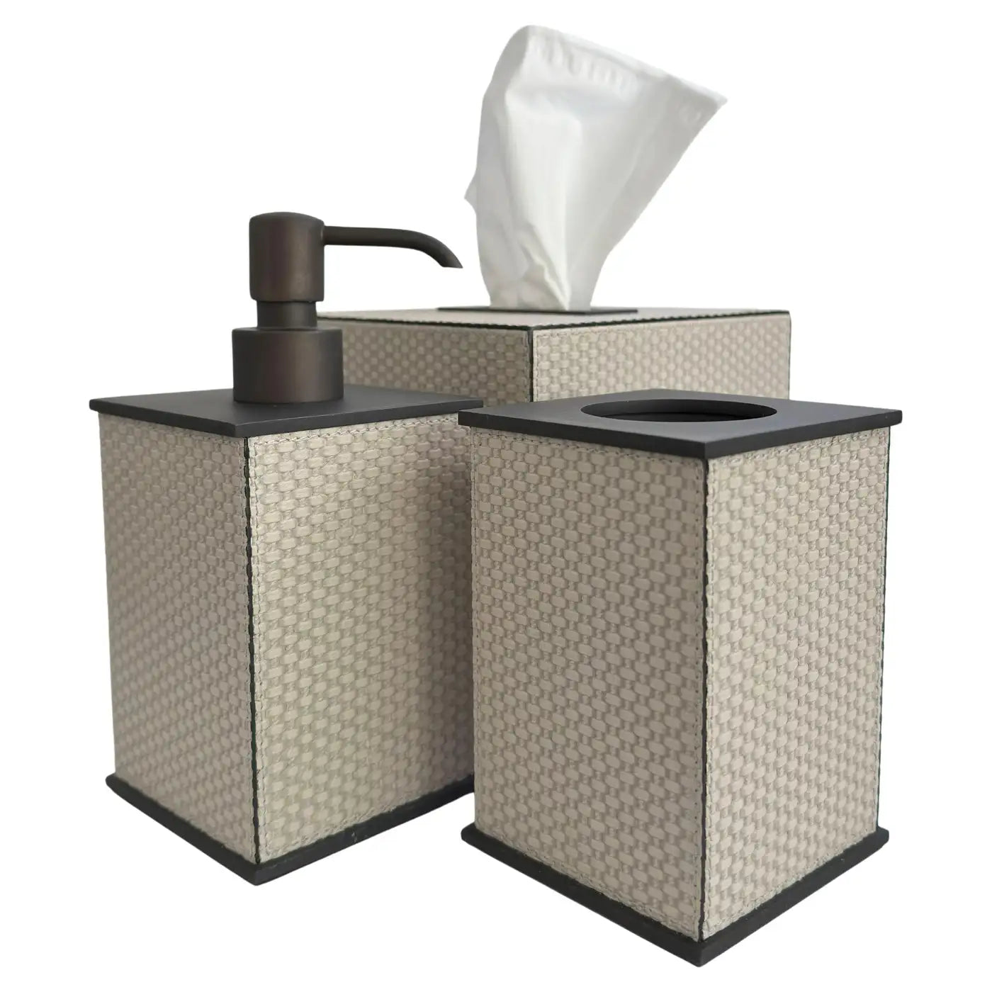 Giobagnara Firenze Bathroom Accessories Set in Taupe Leather and Bronze