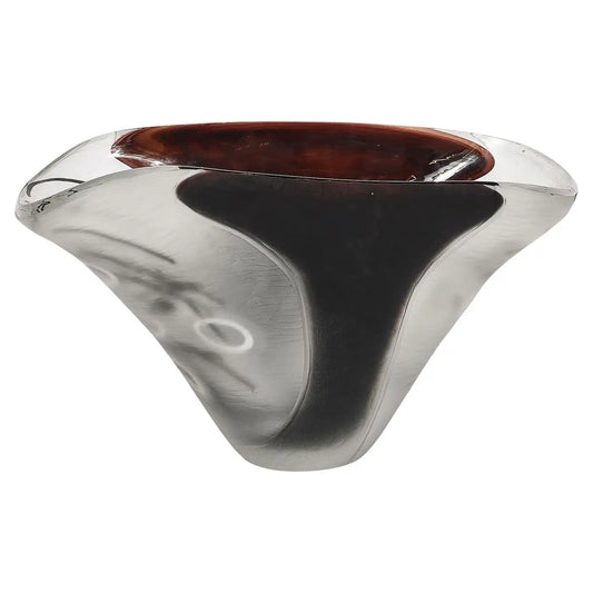Modernist Hand-Blown Murano Battuto Frosted & Amethyst Glass Centerpiece Bowl