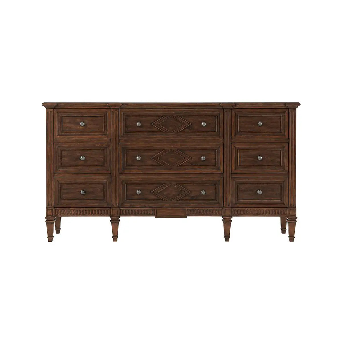 French Directoire Style Nine-Drawer Walnut Dresser