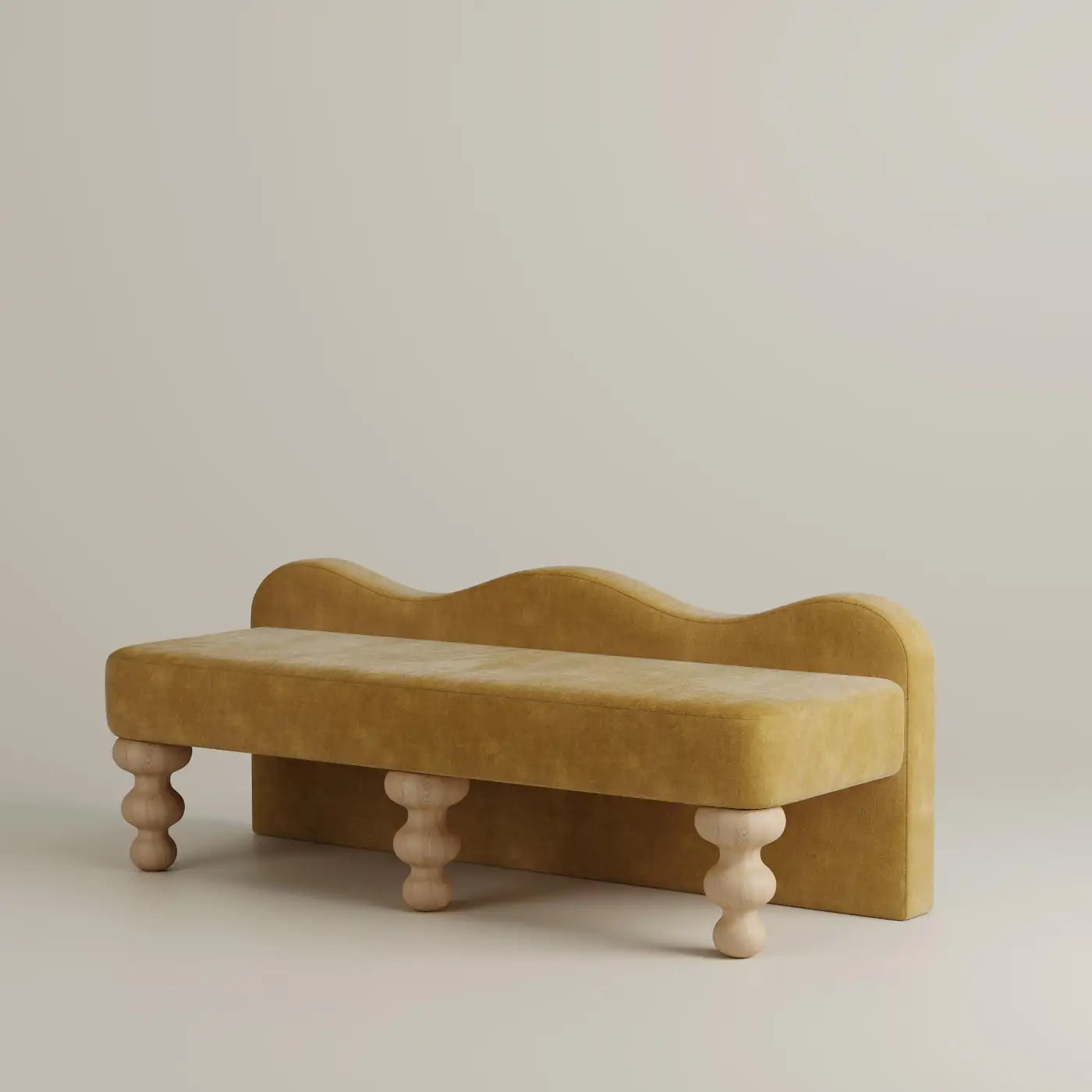 Celine Scalloped Bench in Deep Teal Faux Mohair