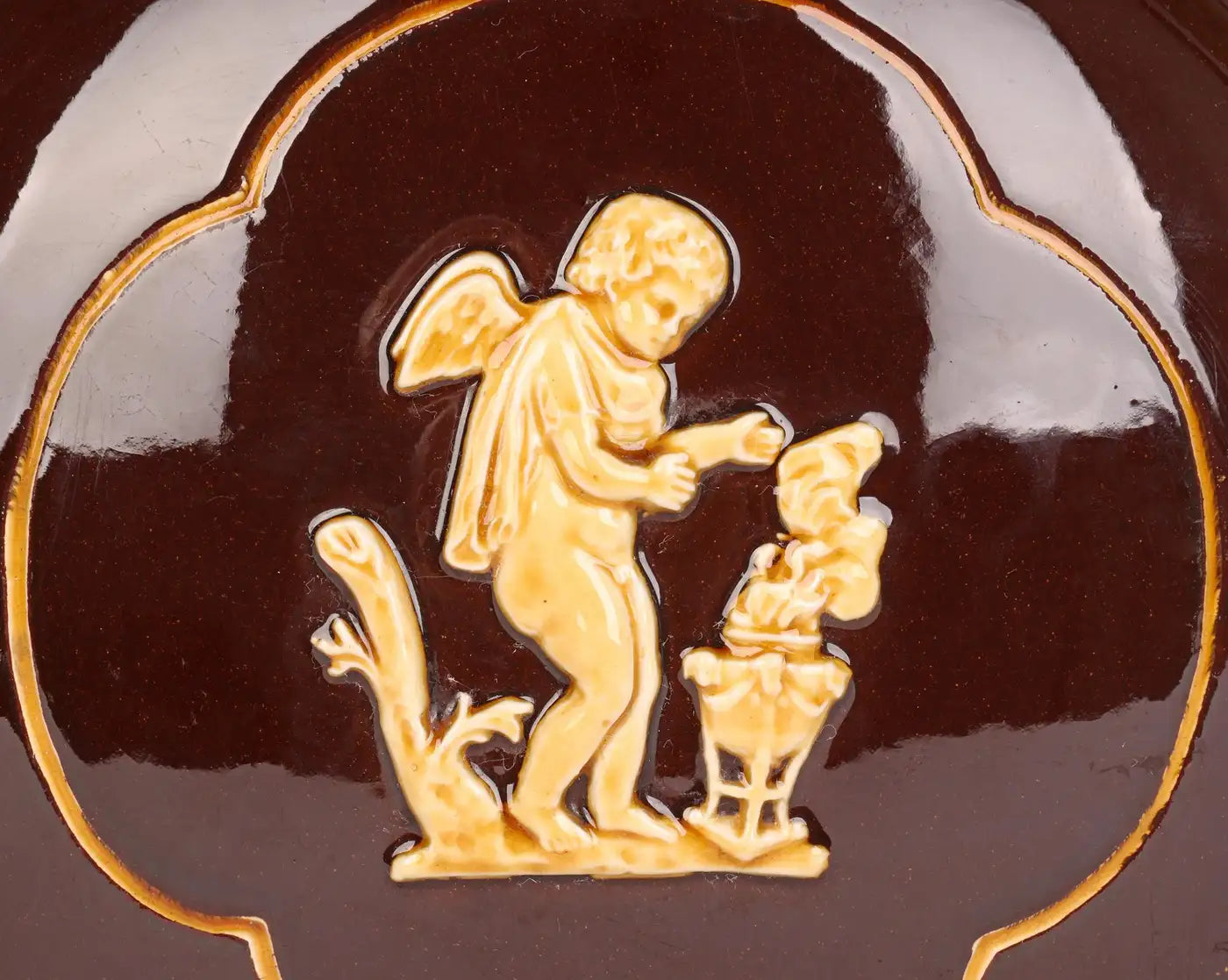 English Aesthetic Movement Treacle Glazed Moon Vase with Classical Figures