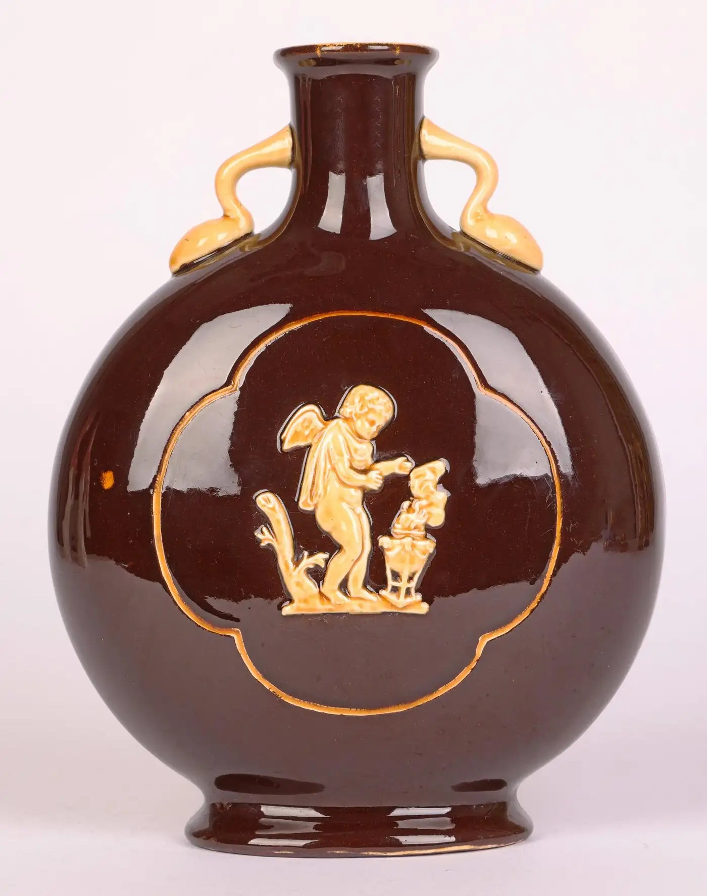English Aesthetic Movement Treacle Glazed Moon Vase with Classical Figures