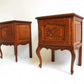 French Antique Style Carved Oak Nightstands 1960 Midcentury