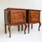 French Antique Style Carved Oak Nightstands 1960 Midcentury