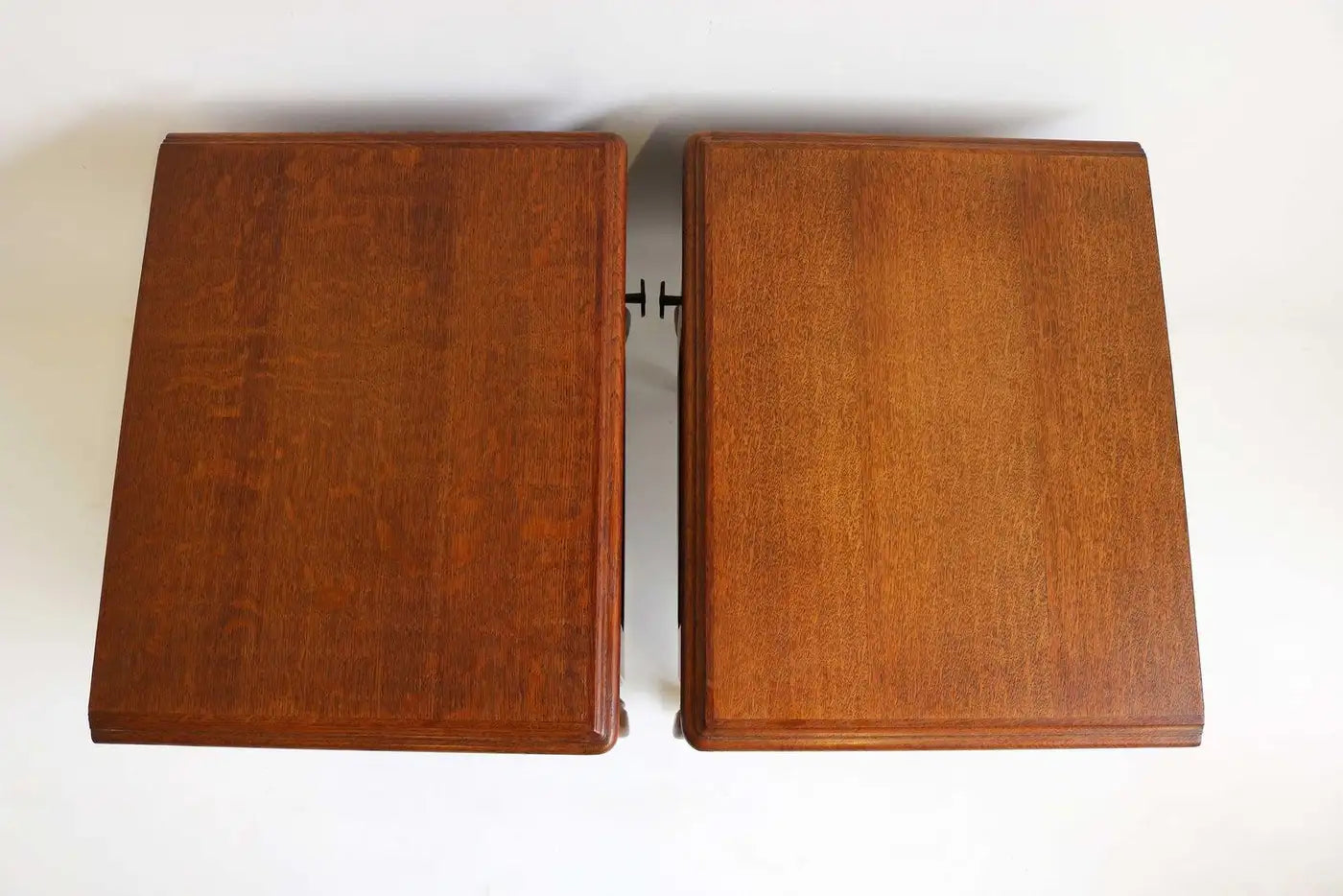 French Antique Style Carved Oak Nightstands 1960 Midcentury