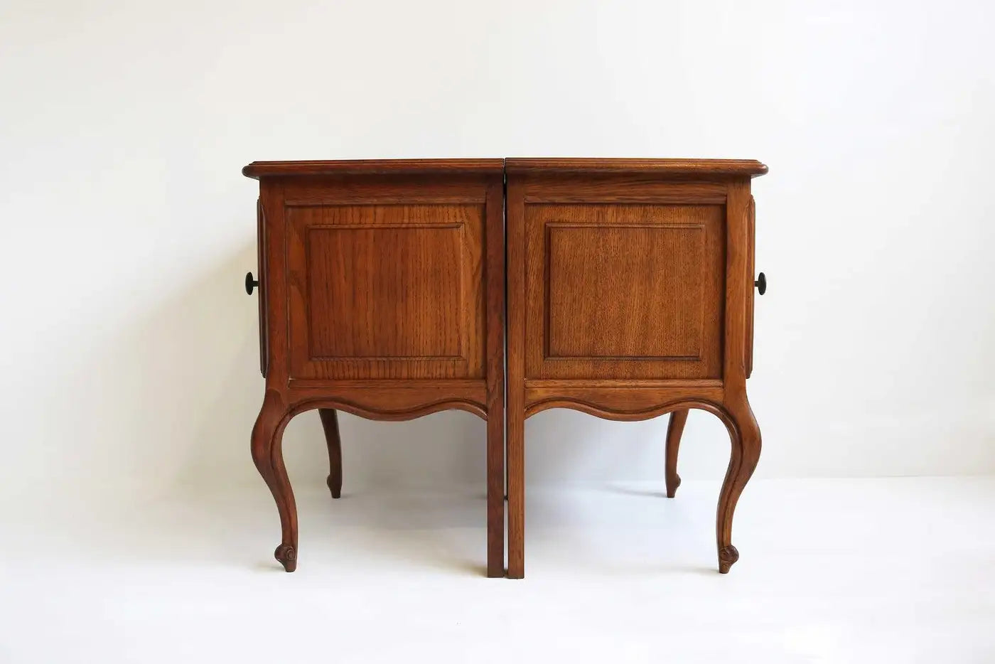 French Antique Style Carved Oak Nightstands 1960 Midcentury