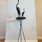 Mid-Century French Japonisme Bronze Crane Figures Iron Pedestal Sculpture